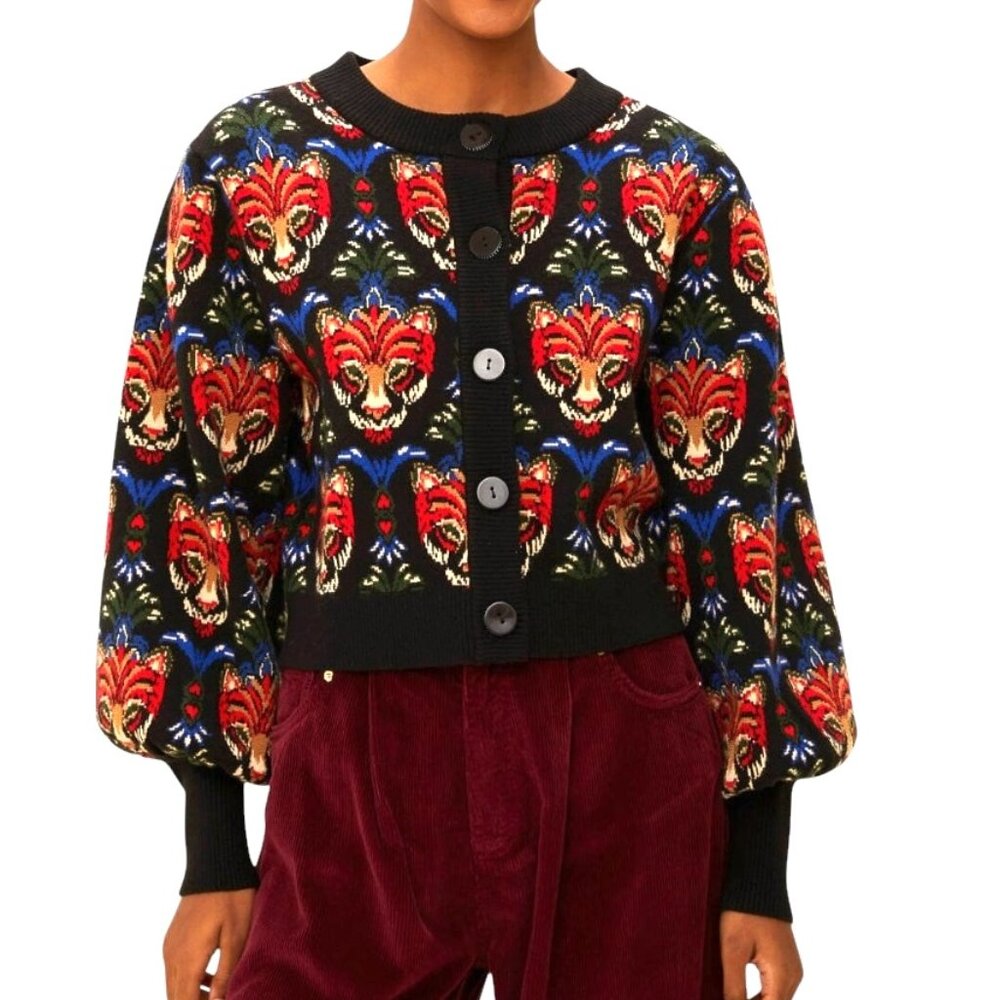 FARM Rio Black Boho Panther Cardigan